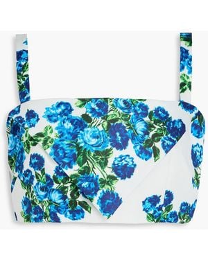 Emilia Wickstead Cropped Floral-Print Faille Top - Blue