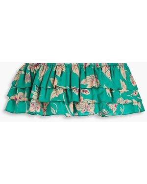 LEO LIN Schulterfreies cropped oberteil aus baumwolle mit print - Grün
