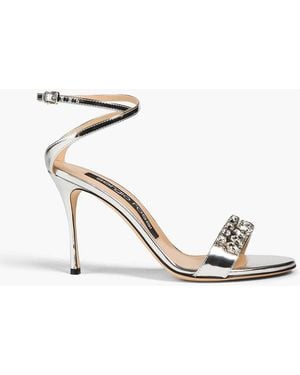 Sergio Rossi Crystal-Embellished Mirrored-Leather Sandals - Metallic