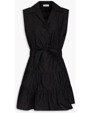 Sandro Crystal-embellished Tiered Cotton-poplin Mini Shirt Dress - Black