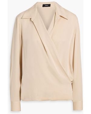 Theory Wrap-Effect Silk Crepe De Chine Blouse - Natural