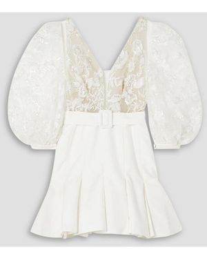 Rime Arodaky Amalfi Open-back Grain De Poudre And Embellished Tulle Mini Dress - Natural