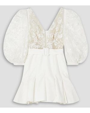 Rime Arodaky Amalfi minikleid aus grain de poudre und tüll mit verzierungen und freier rückenpartie - Natur