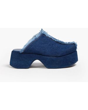 FARM Rio Frayed Denim Platform Clogs - Blue