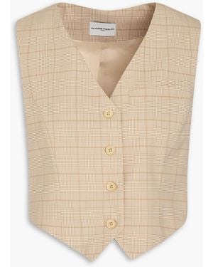 Claudie Pierlot Cropped Prince Of Wales Checked Woven Vest - Natural