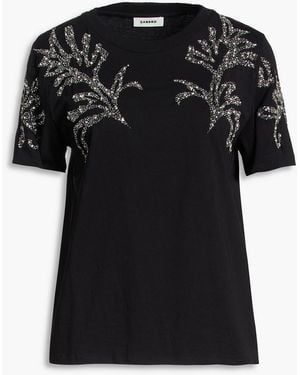 Sandro Embellished Cotton-Jersey T-Shirt - Black