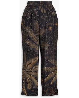 FARM Rio Crystal-embellished Printed Crepe De Chine Tapered Trousers - Black