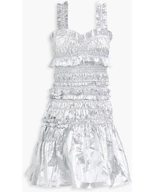 Cecilie Bahnsen Oona Shirred Lamé Mini Dress - White