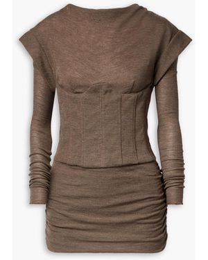 LAQUAN SMITH Ruched Wool Mini Dress - Brown