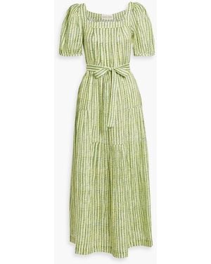 Saloni Yashi Printed Linen Midi Dress - Green
