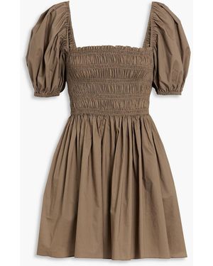 Matteau Shirred Cotton-Poplin Mini Dress - Brown