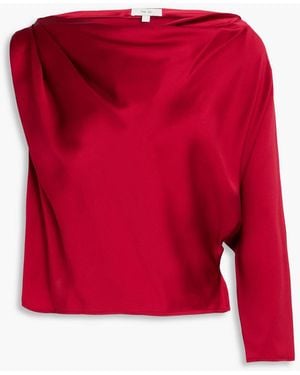 The Sei One-Sleeve Draped Silk-Satin Top - Red