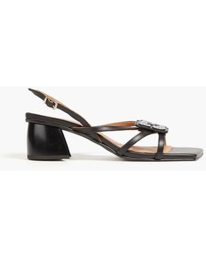 Ganni Embellished Faux Leather Sandals - Black