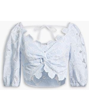 Sandro Cropped Twisted Guipure Lace Top - Blue