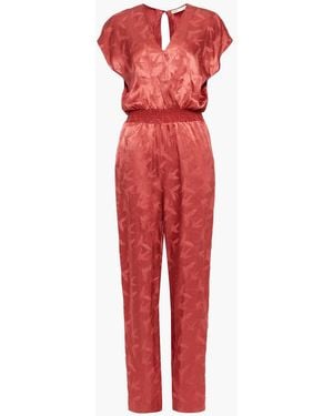 Maje Wrap-Effect Satin-Jacquard Jumpsuit - Red