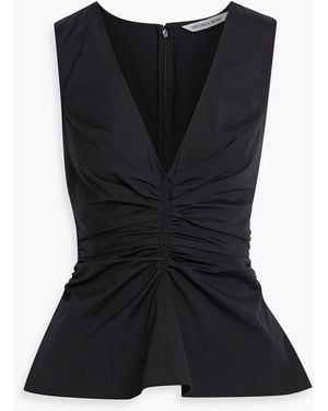 Veronica Beard Aiden Ruched Cotton-Blend Poplin Top - Black