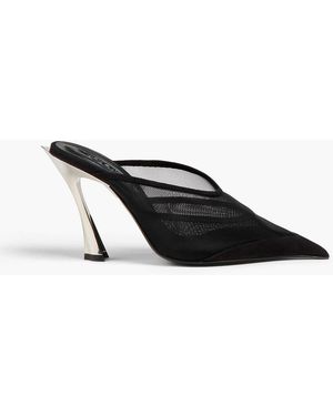 Mugler Suede And Mesh Mules - Black