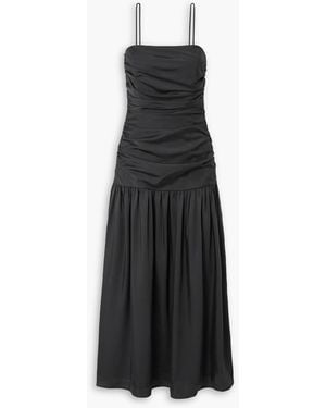 RHODE Natalia Ruched Duchesse-satin Maxi Dress - Black
