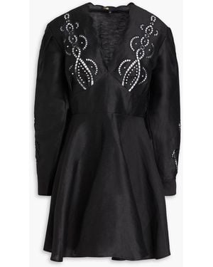 Maje Studded Linen-Blend Mini Dress - Black