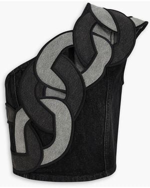 Area One-shoulder cropped denim top - Schwarz