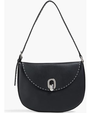 SAVETTE Topstitched Leather Shoulder Bag - Black