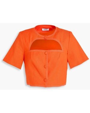 Sandro Cropped Cutout Linen-blend Twill Top - Orange