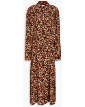 Victoria Beckham Floral-print Silk Crepe De Chine Midi Shirt Dress - Brown