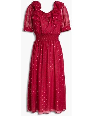 Ba&sh Romeo Ruffled Metallic Fil Coupé Georgette Midi Dress - Red