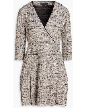 Maje Pleated Metallic Bouclé-tweed Mini Dress - Pink