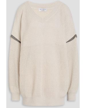 Brunello Cucinelli Bead-Embellished Cotton Jumper - Natural