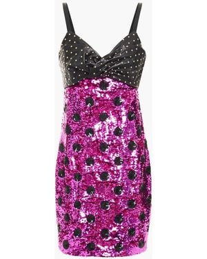 Dundas Minikleid aus leder mit nieten und tüll mit polka-dots und pailletten - Lila