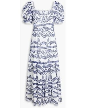 Charo Ruiz Spiana Tiered Broderie Anglaise Midi Dress - Blue
