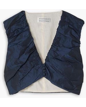 Renaissance Renaissance Deniro Cropped Ruched Taffeta Top - Blue
