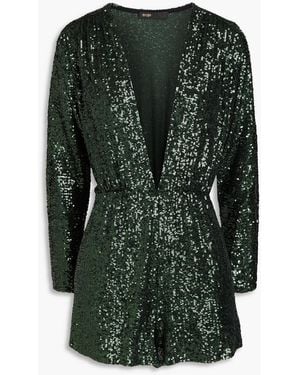 Maje Sequin-embellished Knitted Playsuit - Green