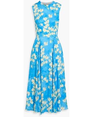 Emilia Wickstead Midikleid "caridad" aus glänzendem twill aus einer ecoveroTM-mischung mit floralem print - Blau
