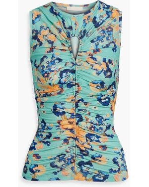 Ulla Johnson Gabi Ruched Floral-Print Lyocell-Jersey Top - Blue