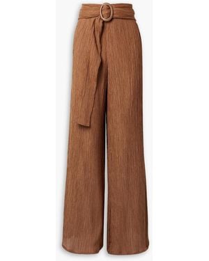 Savannah Morrow Tayen Belted Crinkled Bamboo And Silk-Blend Wide-Leg Trousers - Brown