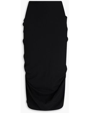 Dries Van Noten Ruched Wool-Blend Twill Midi Skirt - Black