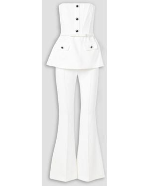 Self-Portrait Strapless Belted Embellished Stretch-Crepe Jumpsuit - White