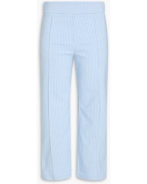 STAUD Knack Cropped Gingham Stretch-Crepe Straight-Lg Trousers - Blue