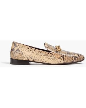 Tory Burch Jessa Embellished Snake-Effect Leather Loafers - White