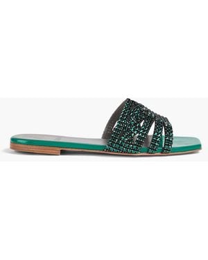 Gina Lexie Crystal-Embellished Leather Slides - Green