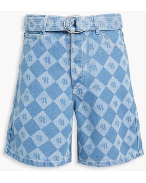 Nanushka Novan Belted Logo-print Denim Shorts - Blue