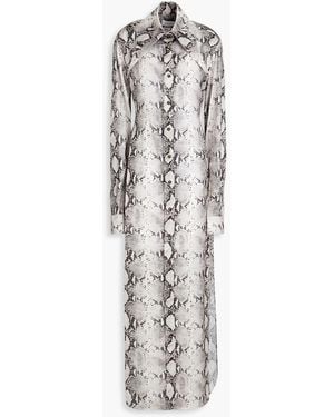 16Arlington Ione Snake-print Satin Maxi Shirt Dress - Grey