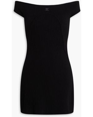 Courreges Off-The-Shoulder Ribbed-Knit Mini Dress - Black