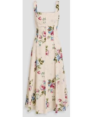 Mikael Aghal Floral-Print Cotton-Poplin Midi Dress - Natural