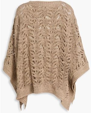 Brunello Cucinelli Sequin-Embellished Open-Knit Linen-Blend Top - Natural