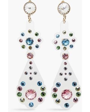 Red(V) Gold-tone, Pvc And Crystal Clip Earrings - White