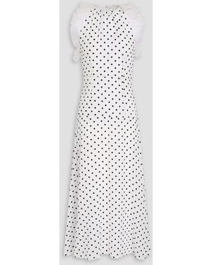 Alessandra Rich Ruffled Polka-Dot Silk-Georgette Midi Dress - White