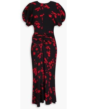 Victoria Beckham Gathered Floral-print Crepe Midi Dress